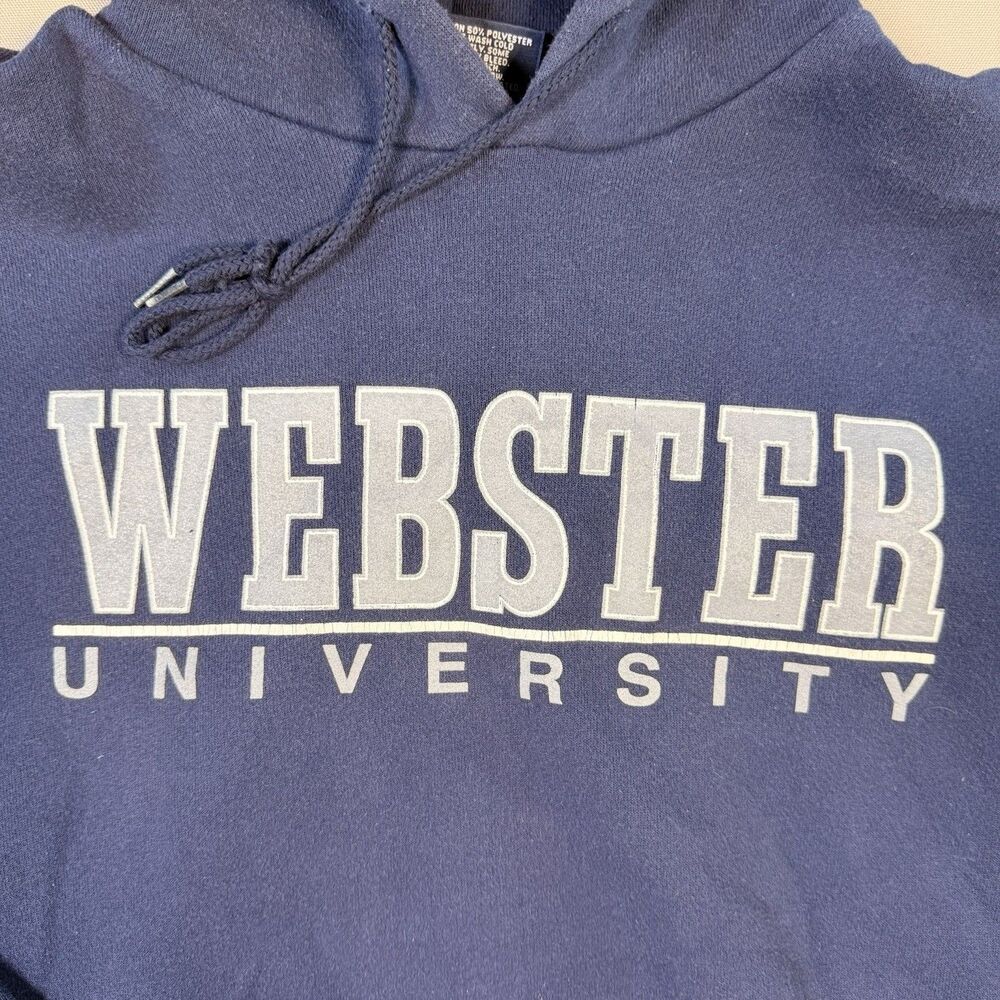 VTG 90s Blue Webster University Sweatshirt Hoodie Jansport Made in USA Size L - Picture 4 of 7